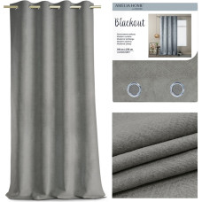 LAMARI curtain, graphite color, embossed, classic style, silver eyelets, blackout suede shine, 140x250