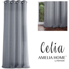 CELIA curtain, gray color, eyelets, silver eyelets, braid, 140x270