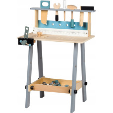 Wooden workshop table with tools 32 elements