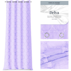 DELVA aizkars, ceriņu krāsa, izšūts boho motīvs, cilpiņas, sudraba cilpiņas, voile, 140x250