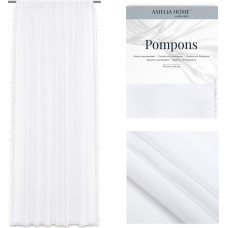 POMPONS aizkars, balts, voile lente, 140x270