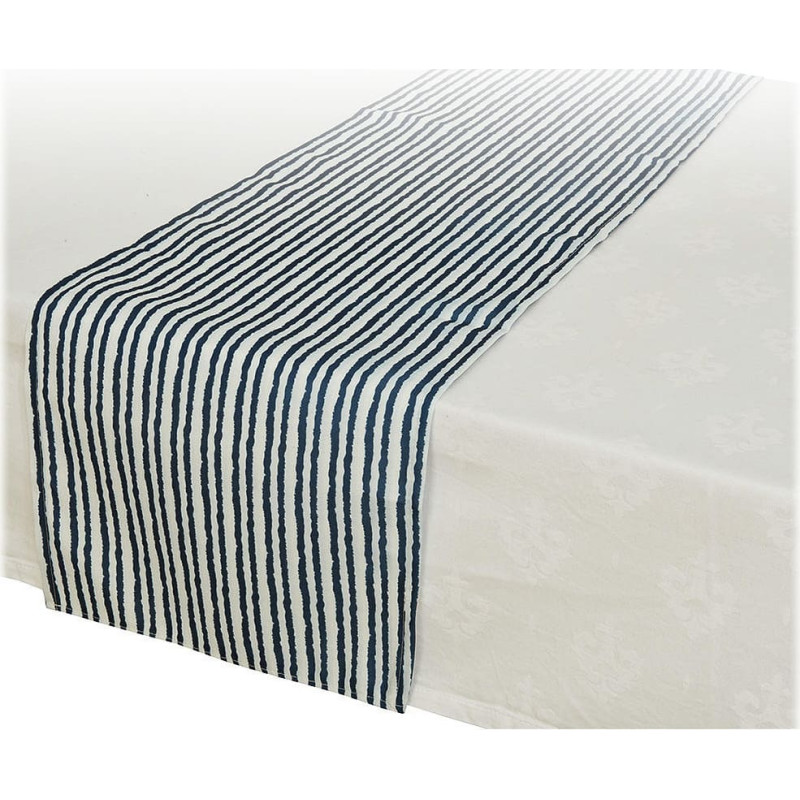 Table Runner Decoris Navy Blue/White Textile (32 x 150 cm)