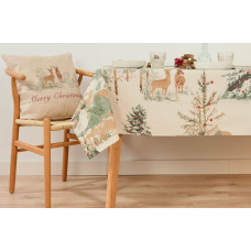 Stain-proof resined tablecloth Belum Christmas Deer Brown Red Green Linen 150 x 150 cm