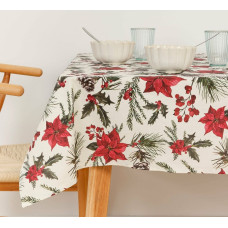 Stain-proof resined tablecloth Belum Christmas Flowers Red Green Natural 150 x 150 cm