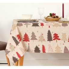 Stain-proof resined tablecloth Belum Laponia Red Grey Linen 150 x 150 cm