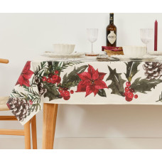 Stain-proof resined tablecloth Belum Christmas Flowers White Brown Red Green 150 x 150 cm