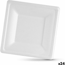 Plate set Algon Disposable White Sugar Cane Squared 20 cm (24 Units)