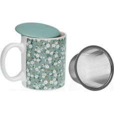 Cup with Tea Filter Versa Bellis Green Stoneware