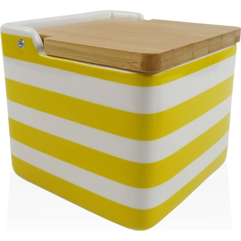 Salt Shaker with Lid Versa Yellow Ceramic Bamboo Dolomite Stripes 12,2 x 11,5 x 12,2 cm