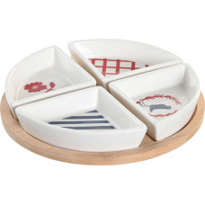 Appetizer Set DKD Home Decor 21,5 x 21,5 x 1 cm Red Blue White Stoneware Mediterranean Houses