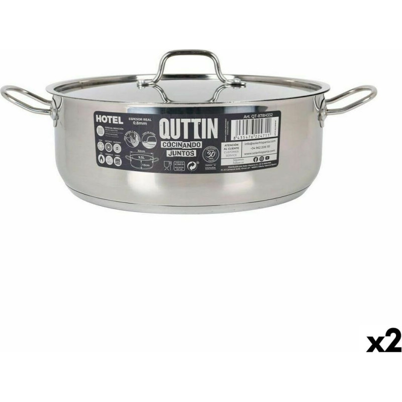 Casserole with lid Quttin Hotel Steel ø 32 x 12 cm (2 Units)