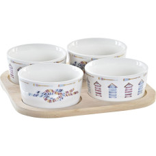 Appetizer Set DKD Home Decor Blue Natural Bamboo Stoneware Mediterranean 19,7 x 19,7 x 1 cm (5 pcs)