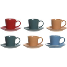 Set of Mugs with Saucers DKD Home Decor Yellow Blue Red Green Stoneware 180 ml 14 x 14 x 2 cm