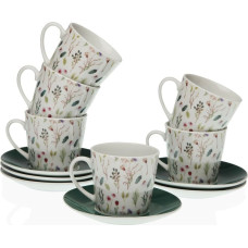 Krūzīšu komplekts ar apakštasēm Versa Sansa Porcelāns 9 x 14 x 14 cm 10,5 x 8 x 6 cm 14 x 14 x 2 cm Цветы Tēja (12 Daudzums)