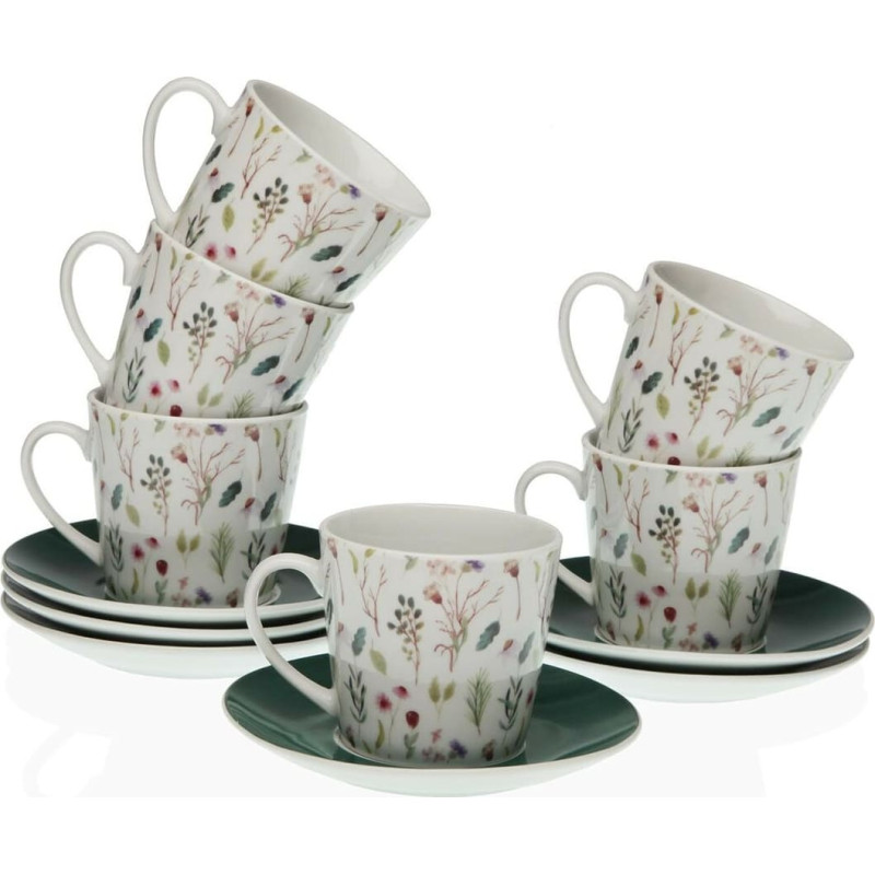 Set of Mugs with Saucers Versa Sansa Porcelain 9 x 14 x 14 cm 10,5 x 8 x 6 cm 14 x 14 x 2 cm Flowers Tea (12 Pieces)