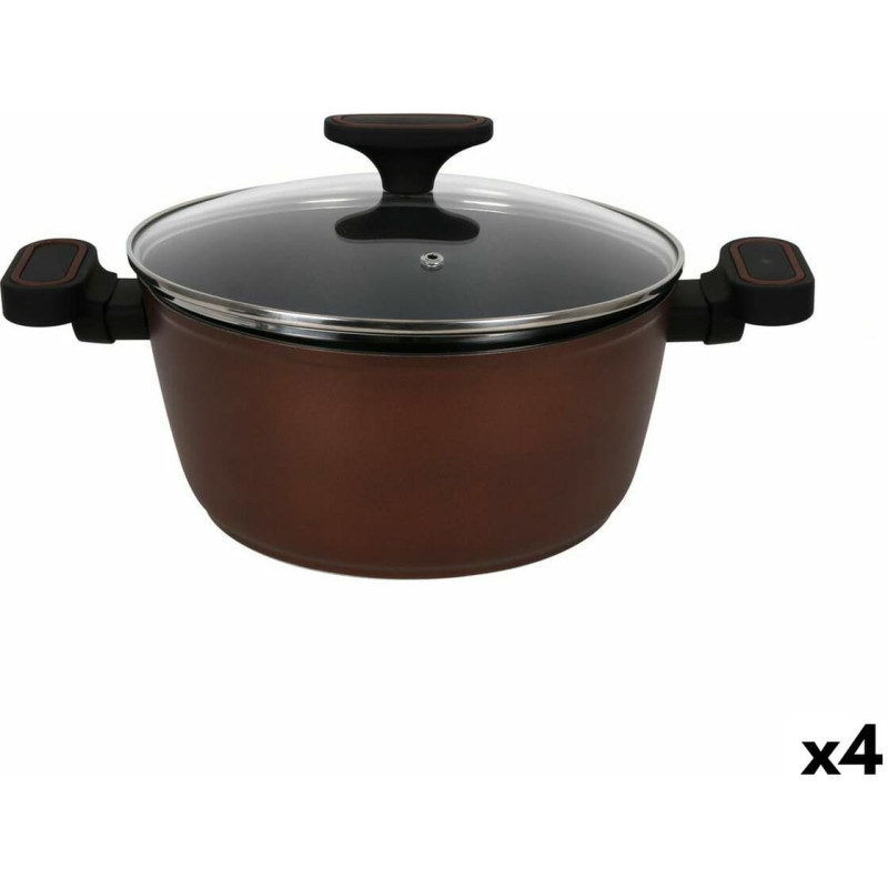 Casserole with glass lid Quttin Sahara Toughened aluminium Brown 34 x 21 x 11 cm (4 Units)