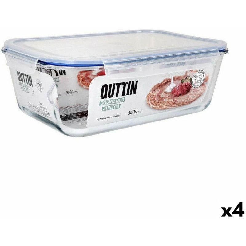 Hermetic Lunch Box Quttin Transparent Rectangular 5,6 L (4 Units)