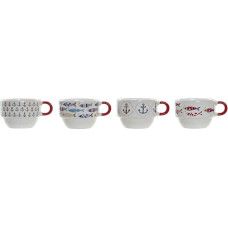 Piece Coffee Cup Set DKD Home Decor Red Multicolour Metal Stoneware Mediterranean 190 ml 4 Pieces