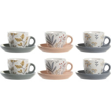 Set of Mugs with Saucers DKD Home Decor Blue Grey Multicolour Light Pink Porcelain 90 ml 11 x 11 x 2 cm (3 Units)