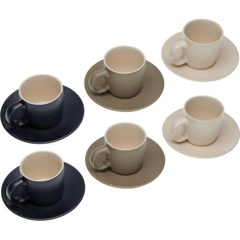 Set of 6 teacups with plates Versa Tashi Stoneware 8,3 x 7,8 x 8,3 cm