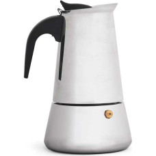 Italian Coffee Pot Black Silver Steel 4 Cups