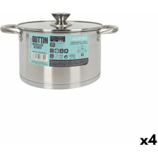 Pot with Glass Lid Quttin Hermes Steel 4 L (4 Units)