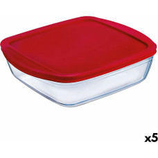 Square Lunch Box with Lid Ô Cuisine Cook&store Ocu Red 2,2 L 25 x 22 x 5 cm Glass Silicone (5 Units)