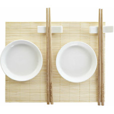 Sushi Set DKD Home Decor Bamboo Plastic Stoneware White Natural Oriental 28,8 x 19,8 x 3 cm (7 Pieces) (28,8 x 19,8 x 3 cm)