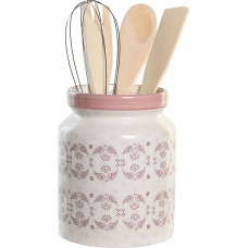 Pot for Kitchen Utensils DKD Home Decor Pink Metal White 12 x 12 x 22 cm Dolomite MDF Wood (5 Units)