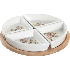 Uzkodu komplekts DKD Home Decor 21,5 x 21,5 x 1 cm Dabisks Sarkans Daudzkrāsains Keramika Cottage Mājas