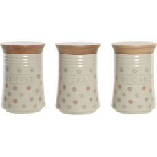 Tin DKD Home Decor Beige Bamboo Stoneware Polka dots 10 x 10 x 16 cm (3 Units)