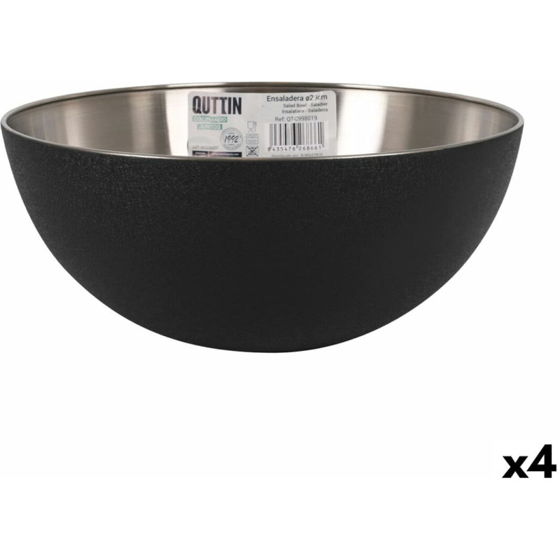 Salad Bowl Quttin   Black Silver 29 x 12 cm Steel (4 Units)