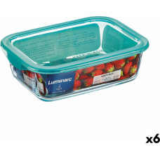 Rectangular Lunchbox with Lid Luminarc Keep'n Lagon 12 x 8,5 x 5,4 cm Turquoise 380 ml Glass (6 Units)