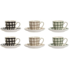 6 krūžu ar šķīvi komplekts Home ESPRIT Zaļš Bēšs Pelēks Porcelāns 90 ml 8,5 x 6,2 x 5,5 cm