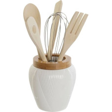 Pot for Kitchen Utensils DKD Home Decor White Bamboo Porcelain 10,5 x 10,5 x 12 cm 6 Pieces