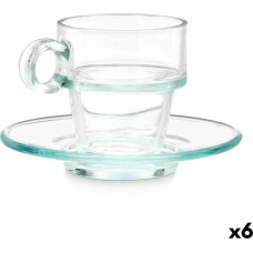 Cup with Plate Transparent Glass 90 ml (6 Units)