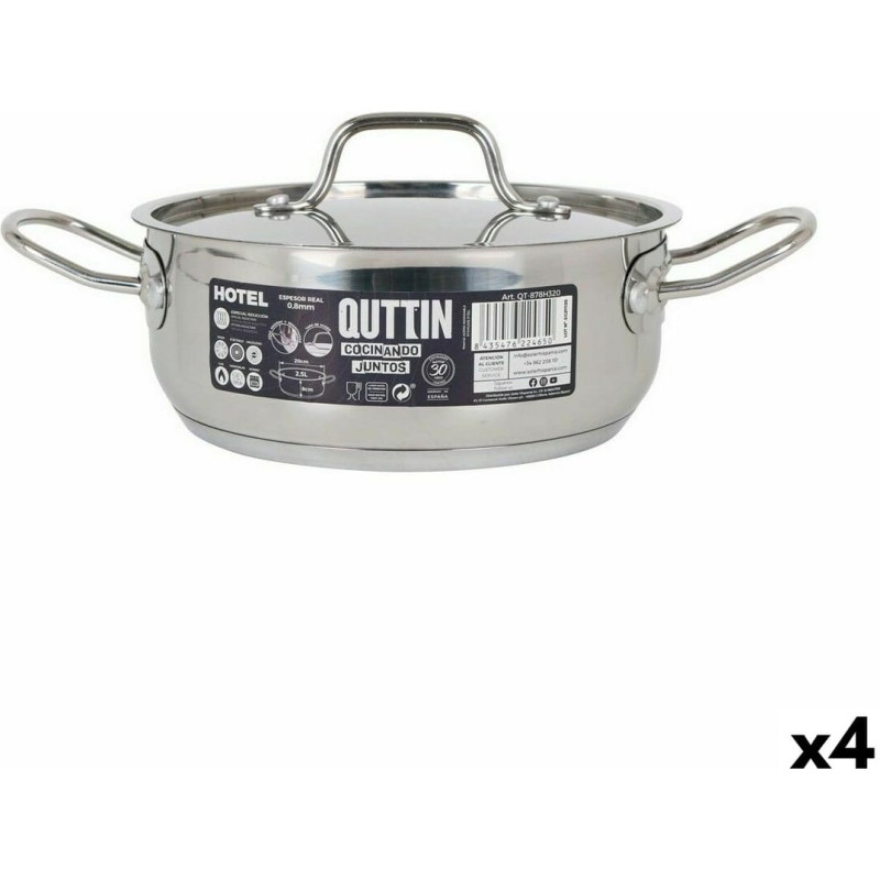 Casserole with lid Quttin Hotel Steel ø 20 x 8 cm (4 Units)