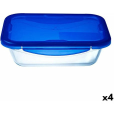 Hermetic Lunch Box Pyrex Cook&go 30 x 23 cm 3,3 L Rectangular Blue Glass (4 Units)