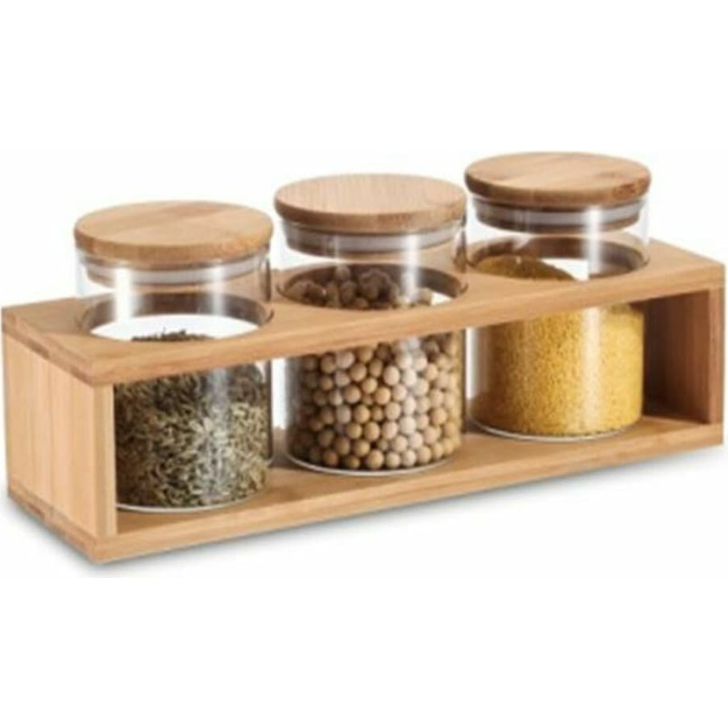 3 Tubs DKD Home Decor 31 x 11 x 11,5 cm Natural Bamboo Borosilicate Glass