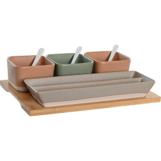 Appetizer Set DKD Home Decor 26 x 9 x 4 cm Porcelain Multicolour Bamboo 8 Pieces Scandinavian