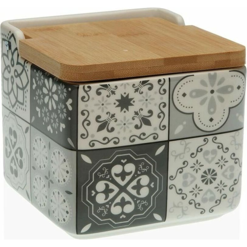 Salt Shaker with Lid Versa Mosaic Black Ceramic Bamboo (12,2 x 11,5 x 12,2 cm)