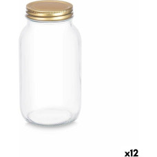 Jar Transparent Golden Metal Glass 950 ml 9 x 18 x 9 cm (12 Units)