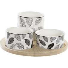 Appetizer Set DKD Home Decor White/Black Bamboo Stoneware Sheets Cottage 3 Pieces 8 cm 20 x 20 x 8 cm