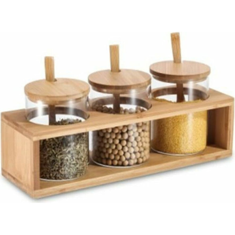 3 Tubs DKD Home Decor 31 x 11 x 10,5 cm Natural Bamboo Borosilicate Glass