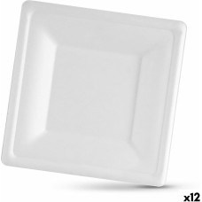 Plate set Algon Disposable White Sugar Cane Squared 16 cm (12 Units)