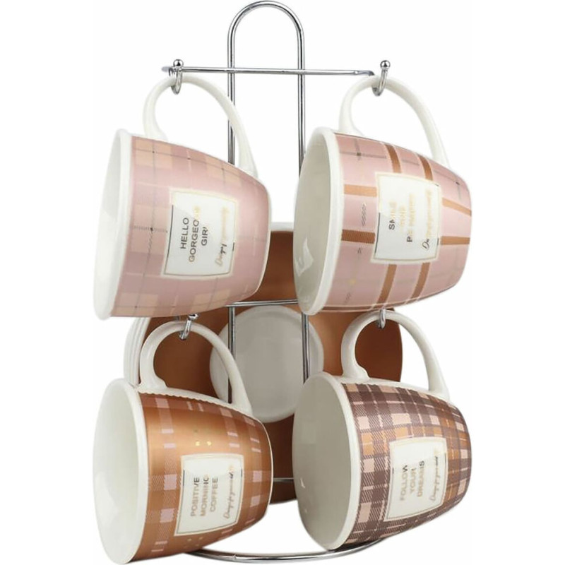 Piece Coffee Cup Set DKD Home Decor Pink Metal Brown White 210 ml 4 Pieces