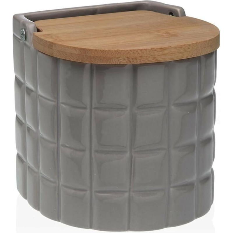 Salt Shaker with Lid Versa Frames Grey Ceramic Bamboo Dolomite 11 x 11 x 11 cm