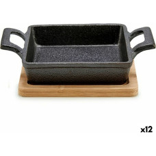 Casserole Dish for Serving Tapas Brown Black Bamboo Iron 19 x 5 x 14 cm (12 Units)