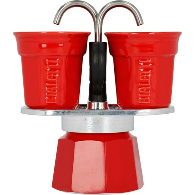 Italian Coffee Pot Bialetti 2 Cups Red Metal Aluminium 100 ml