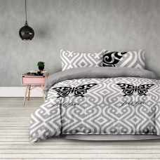 BASIC gultas veļa - pelēkā krāsā, apdrukāts motīvs, moderns klasisks stils, 155x220*2+80x80*2